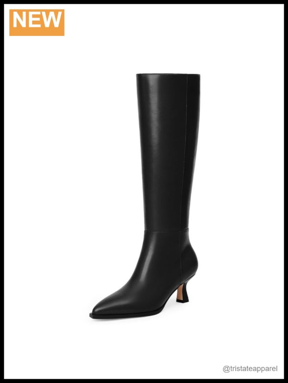 Knee High Boots for Women Kitten Heel Pointed Toe Faux Leather Side Zip